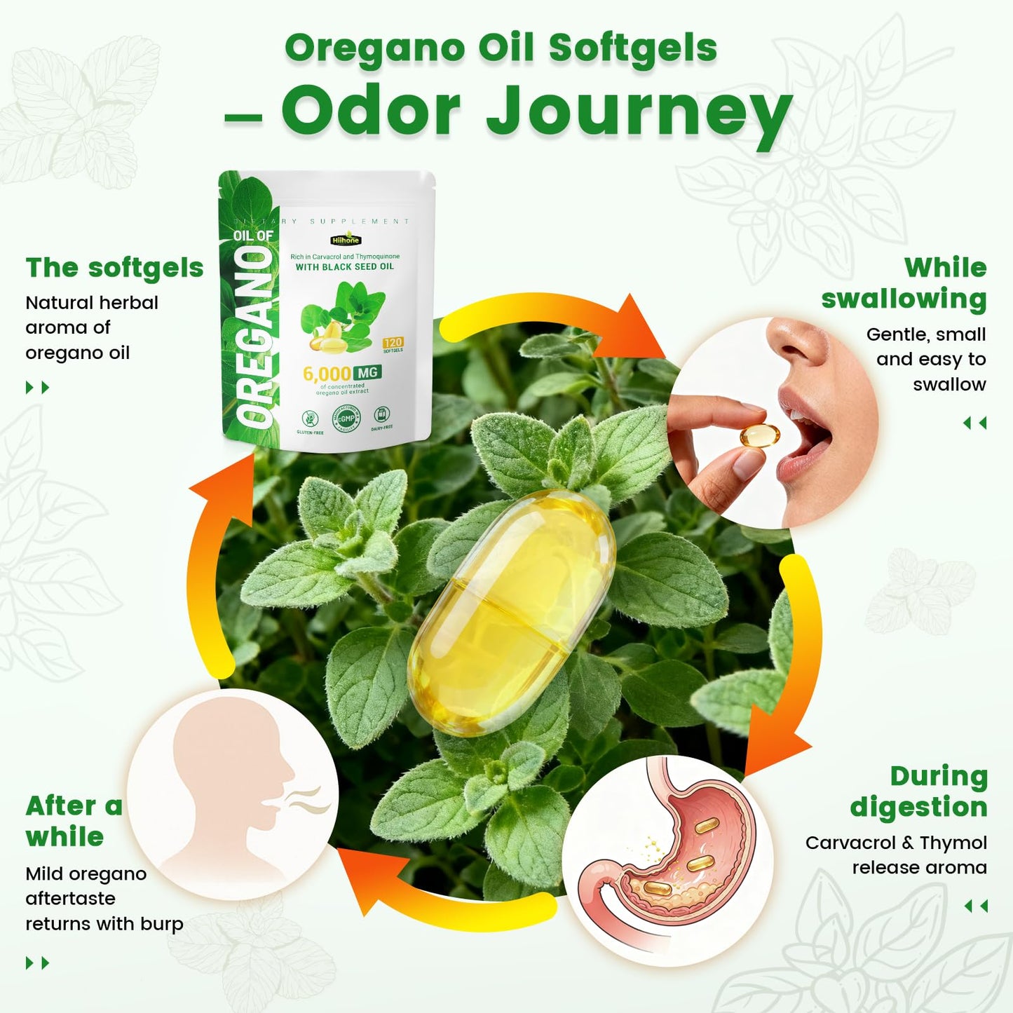 HIIHONE Oil of Oregano Softgels – Carvacrol 165mg & Thymoquinone