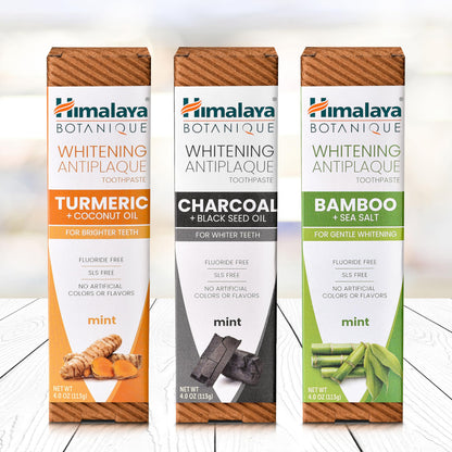 Himalaya Botanique Whitening Antiplaque Toothpaste – Charcoal & Black Seed Oil, Fluoride Free, 4 oz, 2 Pack