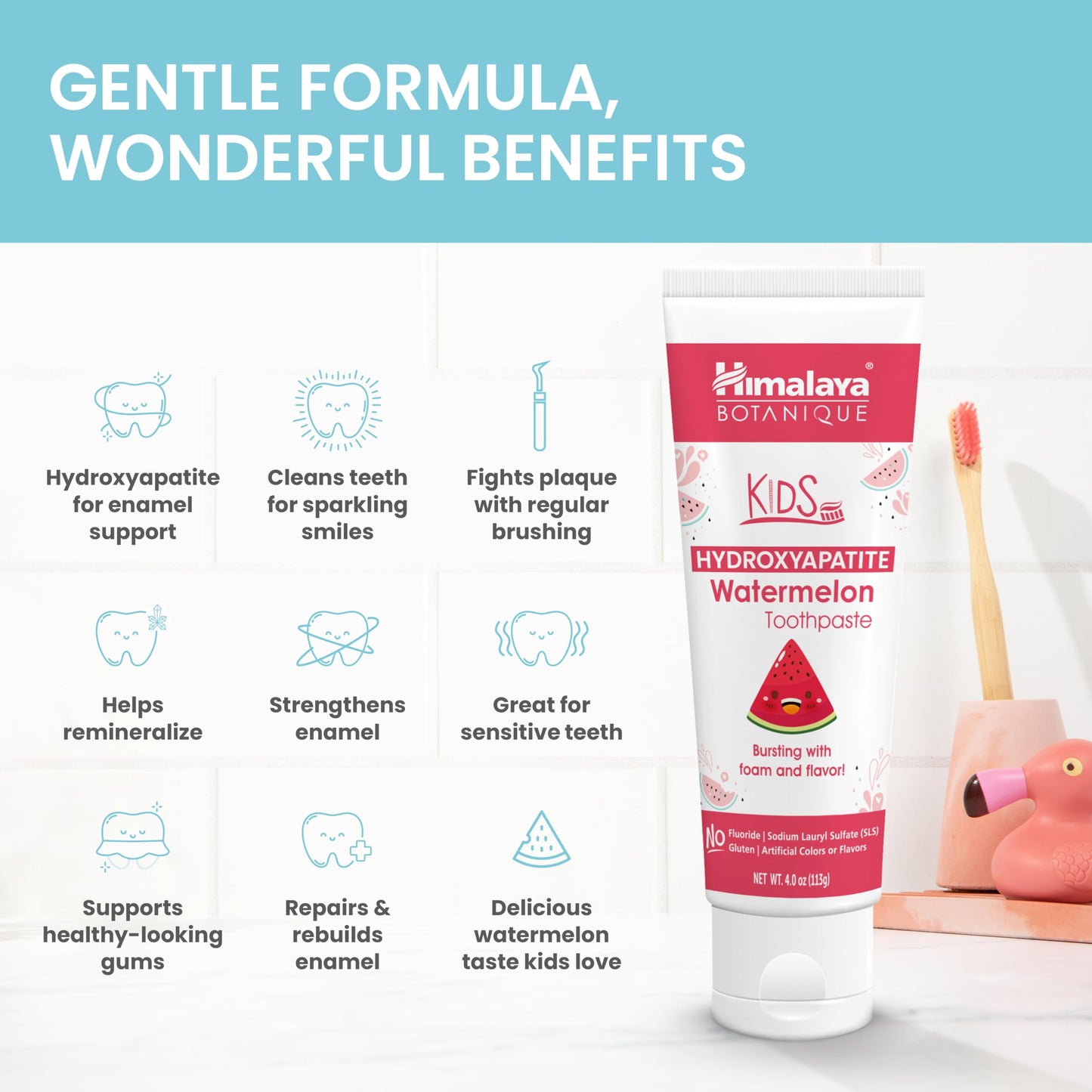 Himalaya Botanique Kids Hydroxyapatite Toothpaste – Watermelon Flavor, Fluoride-Free, Vegan, Gluten-Free 4 oz