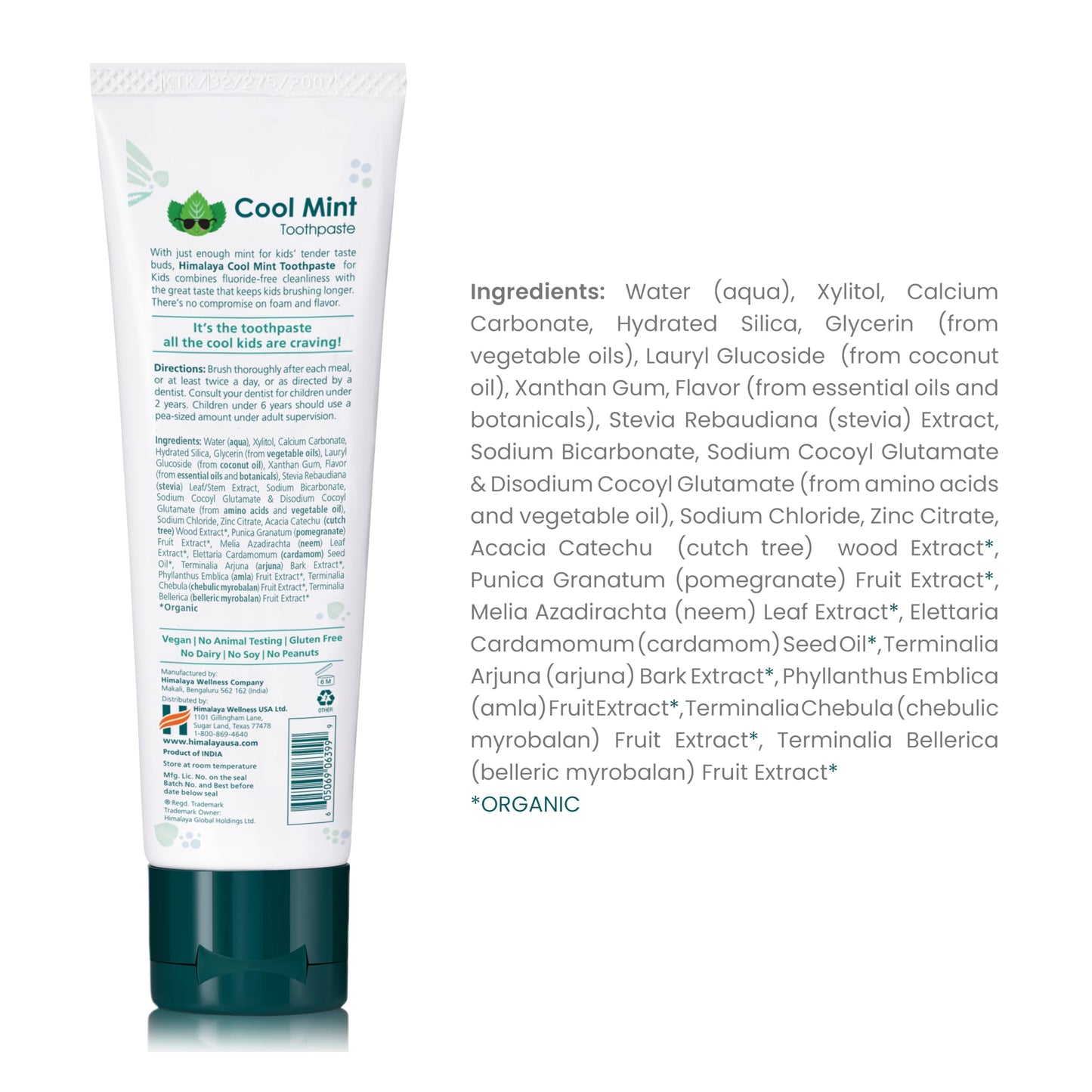 Himalaya Botanique Kids Toothpaste - Fluoride Free, Cool Mint, 4 oz | Vegan & Cruelty-Free