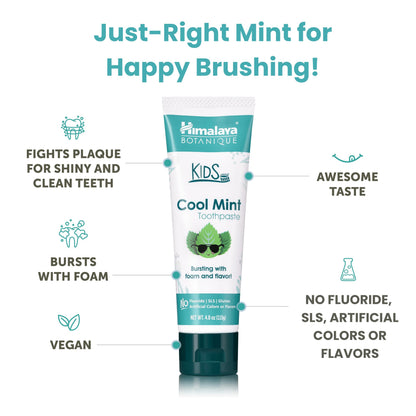 Himalaya Botanique Kids Toothpaste - Fluoride Free, Cool Mint, 4 oz | Vegan & Cruelty-Free