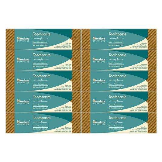 Himalaya Botanique Neem & Pomegranate Travel Toothpaste - Mint, Fluoride Free, 0.74 oz, Pack of 10