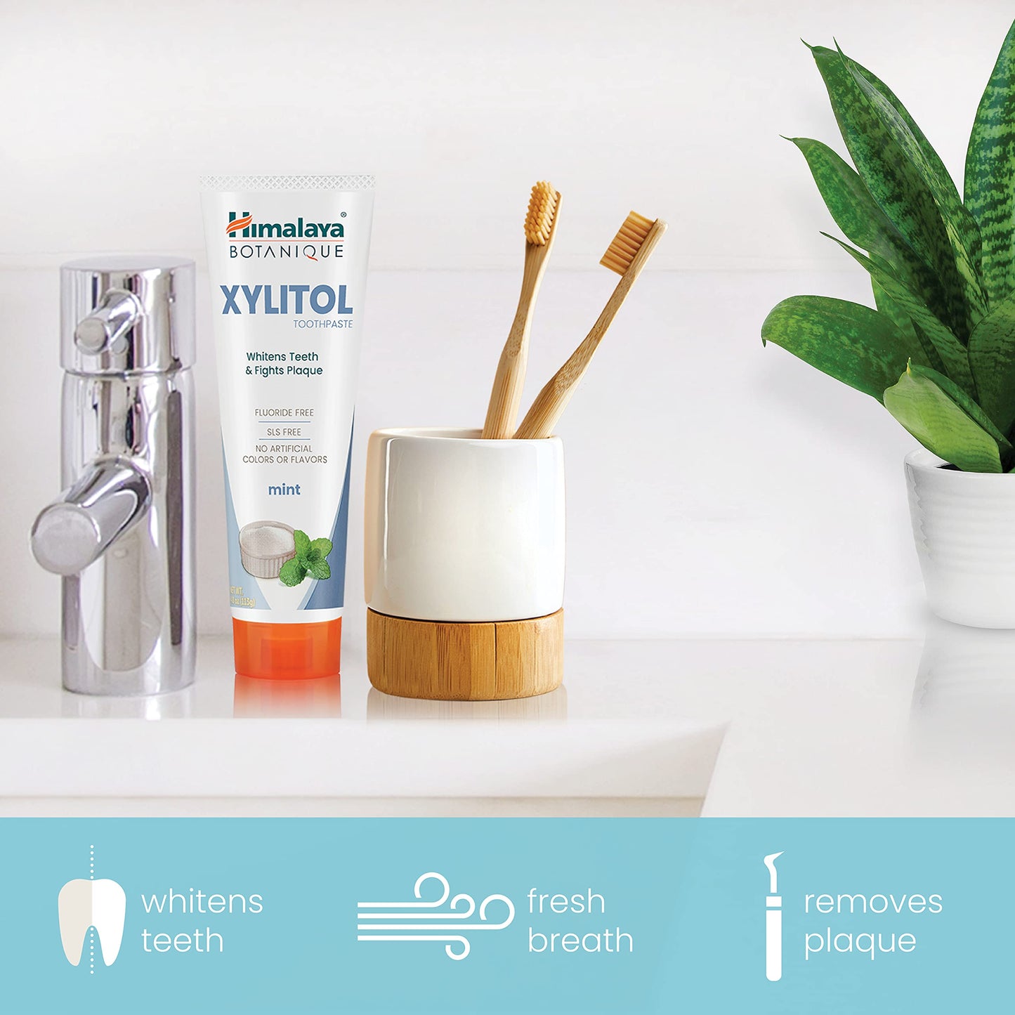 Himalaya Botanique Whitening Antiplaque Toothpaste with Xylitol – Fluoride Free, 4 oz, 4 Pack