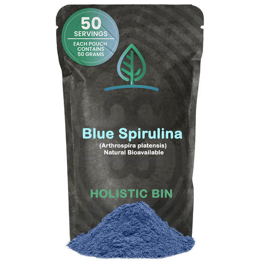 مسحوق سبيرولينا الأزرق من HOLISTIC BIN - مكمل الطحالب الأزرق والأخضر العضوي، 50 جم، بروتين ونباتي مغذٍ
