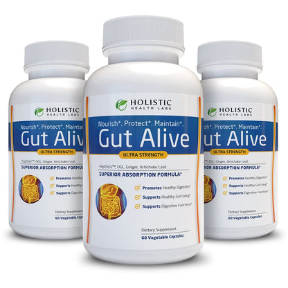 Holistic Health Labs Gut Alive: All-Natural Support for IBS, Heartburn & Digestive Comfort (60 Count, Pack of 3)