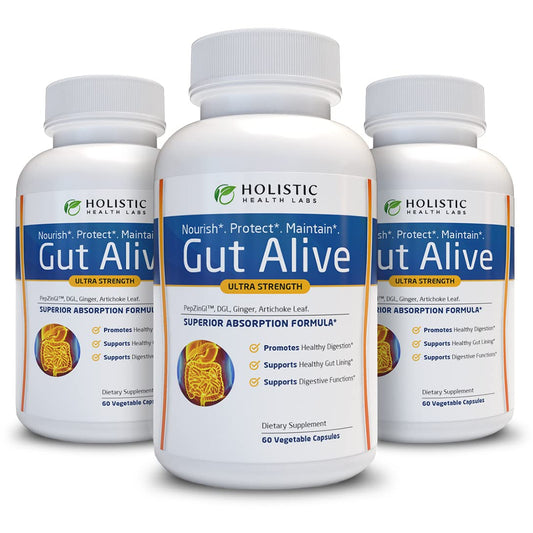 Holistic Health Labs Gut Alive: All-Natural Support for IBS, Heartburn & Digestive Comfort (60 Count, Pack of 3)