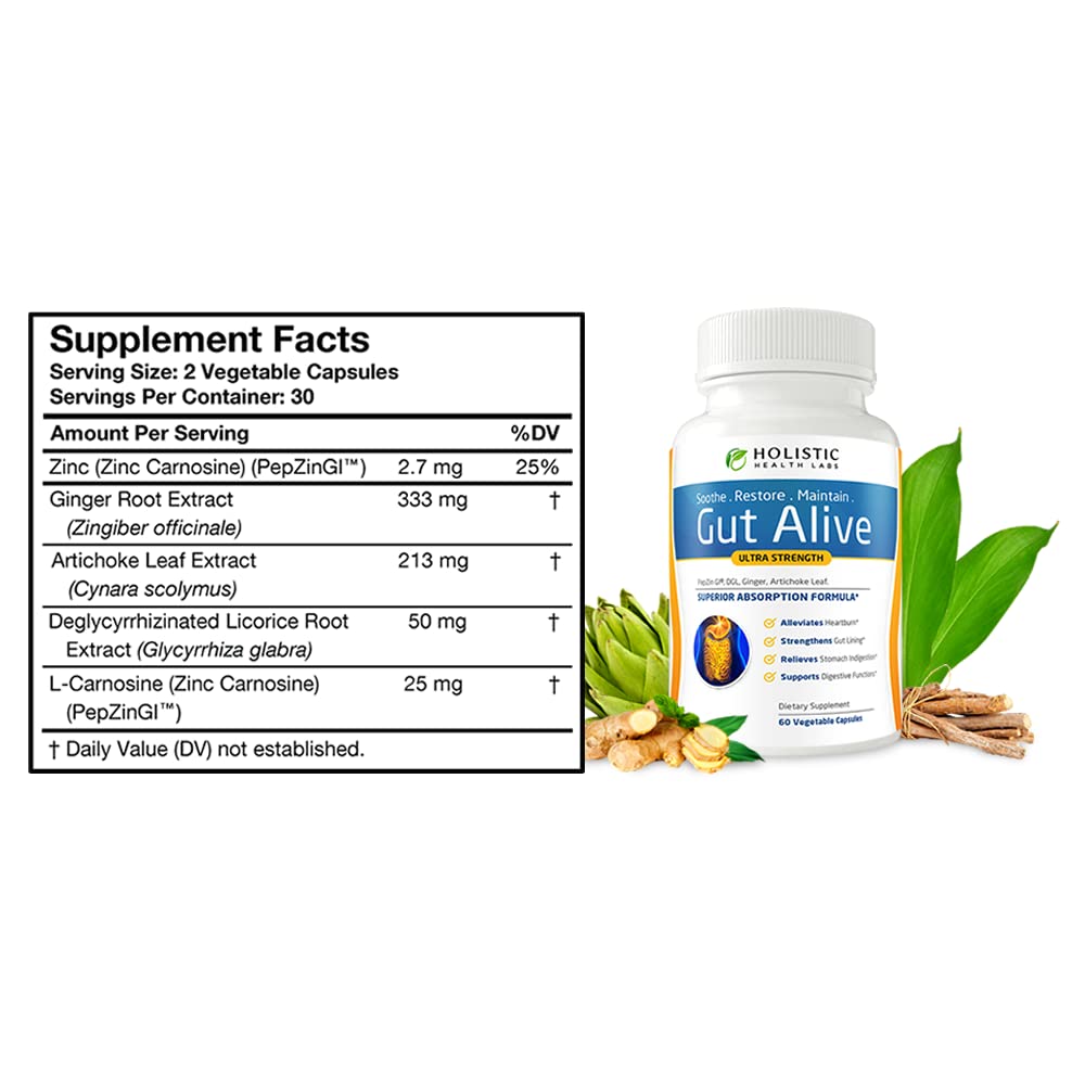 Holistic Health Labs Gut Alive: All-Natural Support for IBS, Heartburn & Digestive Comfort (60 Count, Pack of 3)