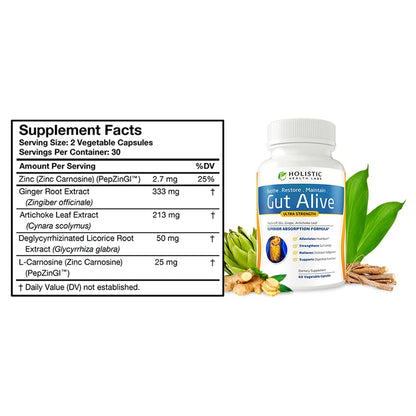 Holistic Health Labs Gut Alive: All-Natural Support for IBS, Heartburn & Digestive Comfort (60 Count, Pack of 3)