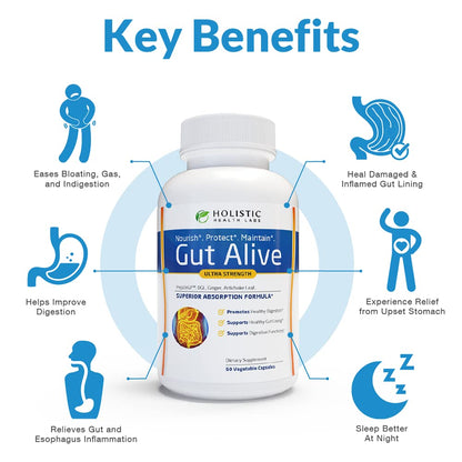 Holistic Health Labs Gut Alive: All-Natural Support for IBS, Heartburn & Digestive Comfort (60 Count, Pack of 3)