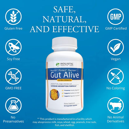 Holistic Health Labs Gut Alive: All-Natural Support for IBS, Heartburn & Digestive Comfort (60 Count, Pack of 3)