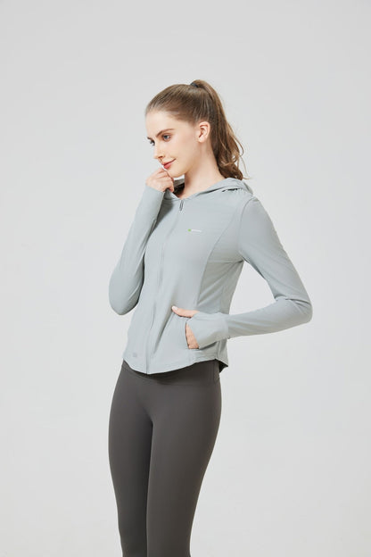 سترة رياضية بغطاء رأس، حماية من الأشعة فوق البنفسجية 50+