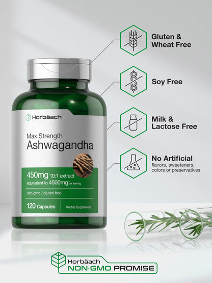 Horbäach Ashwagandha Supplement – Max Strength – 120 Capsules (Pack of 2)