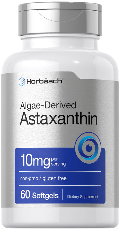 Horbäach Astaxanthin 10mg – 60 Softgels | Algae-Derived, Non-GMO, Gluten Free