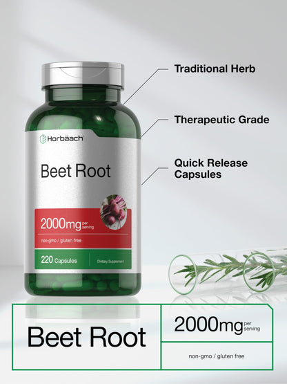 Horbäach Beet Root Powder Capsules – 220 Pills | Non-GMO, Gluten Free