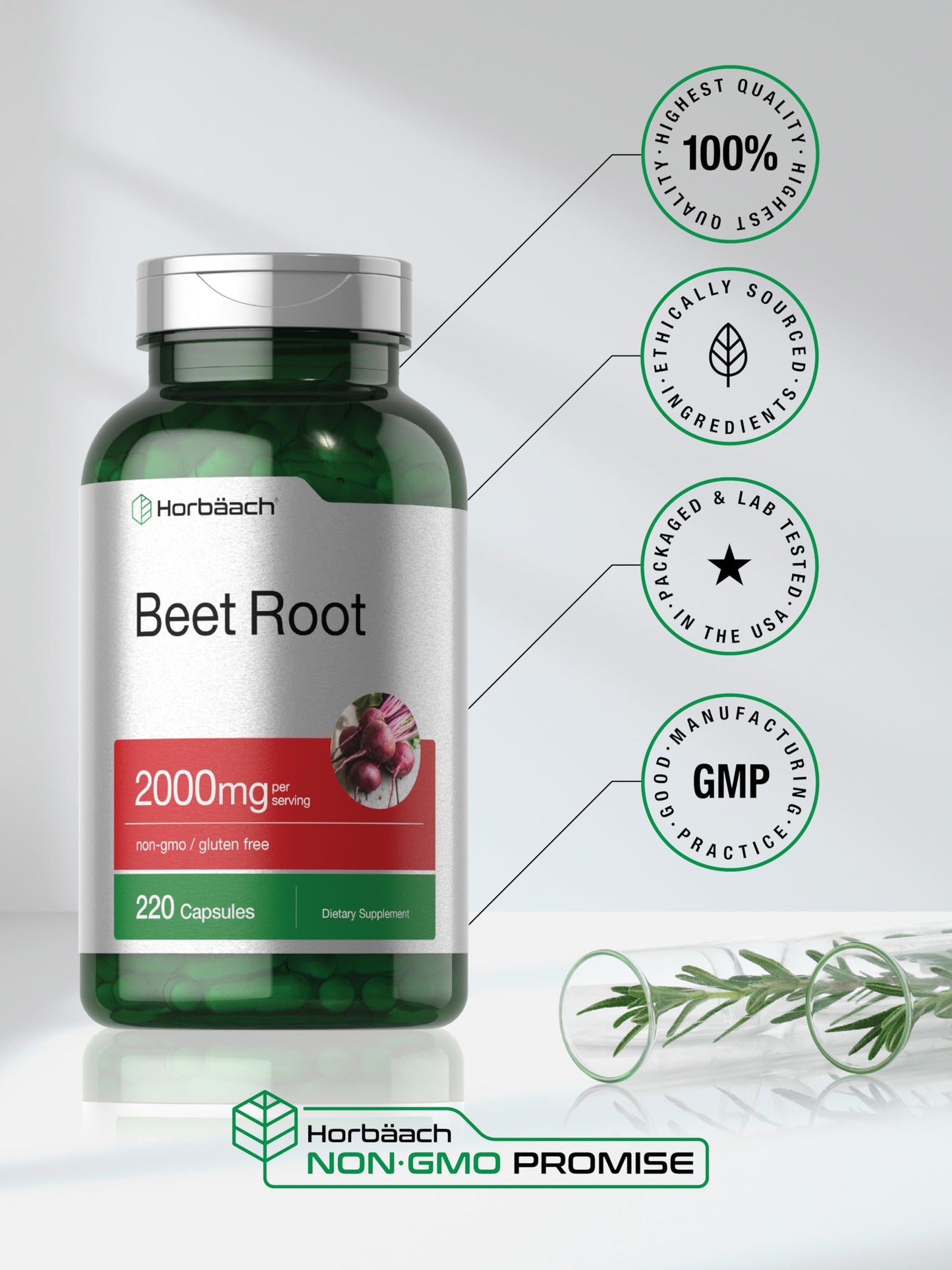 Horbäach Beet Root Powder Capsules – 220 Pills | Non-GMO, Gluten Free