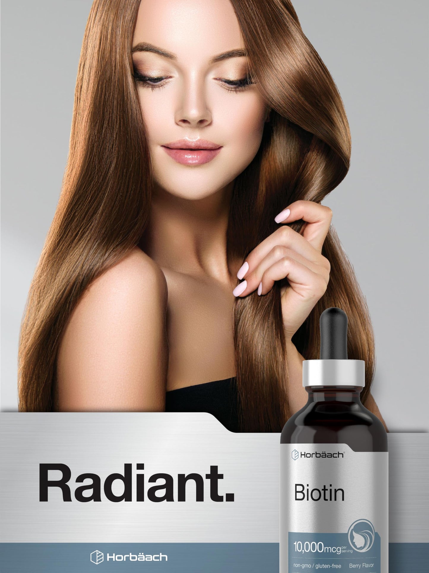 Horbäach Biotin Liquid Drops 10000mcg – Berry Flavor | Vegetarian, Non-GMO, Gluten Free
