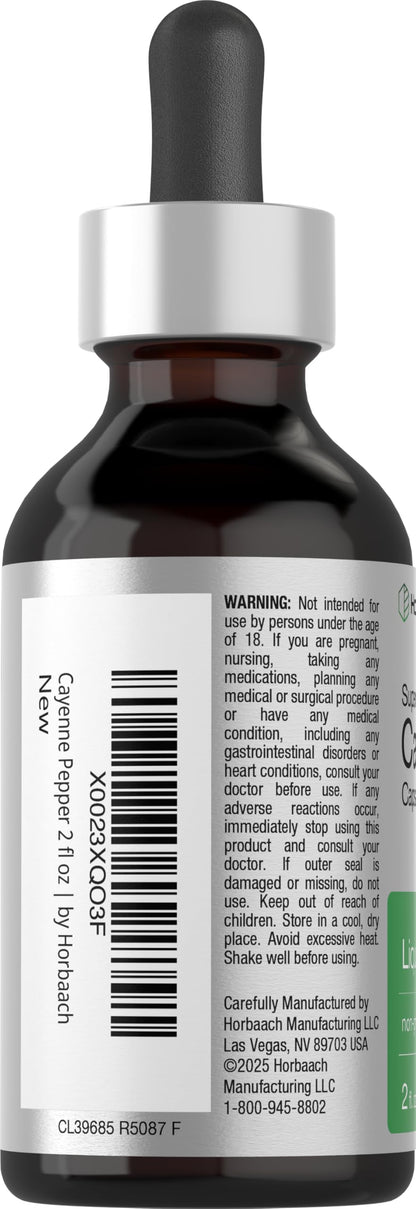 Horbäach Cayenne Pepper Tincture | 2 fl oz Liquid Extract | Vegetarian, Alcohol Free | Non-GMO, Gluten Free Supplement