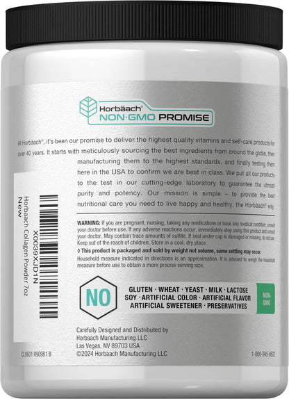 Horbäach Collagen Peptides Powder 7oz – Type I & III, Unflavored, Gluten Free