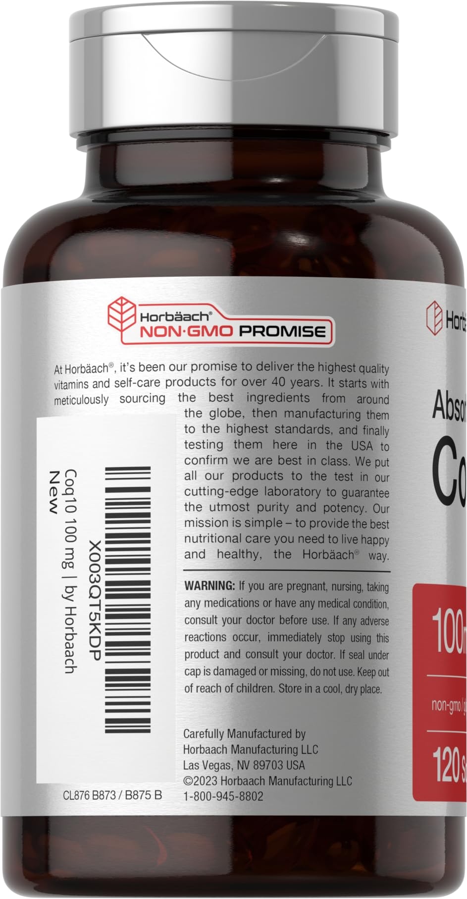 Horbäach CoQ10 100mg Softgels – 120 Count – Non-GMO & Gluten Free