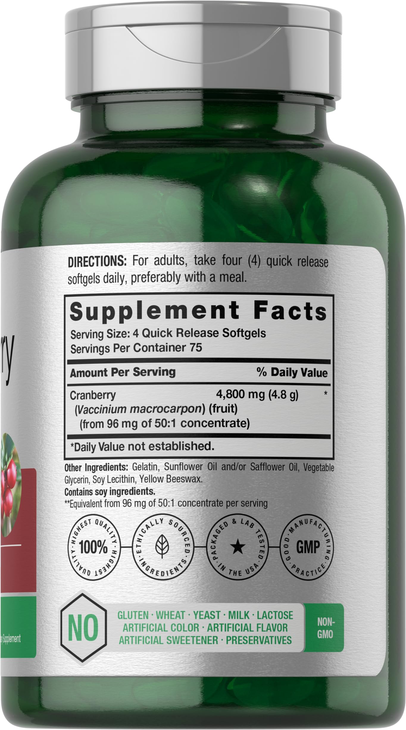 Horbäach Cranberry Pills 4800mg – 300 Softgels | Non-GMO, Gluten Free, From Concentrate