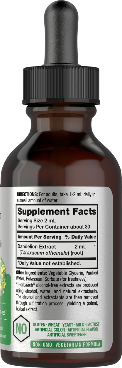 Horbäach Dandelion Root Extract Supplement - 2 fl oz | Alcohol-Free Liquid Tincture | Super Concentrated | Non-GMO & Gluten Free