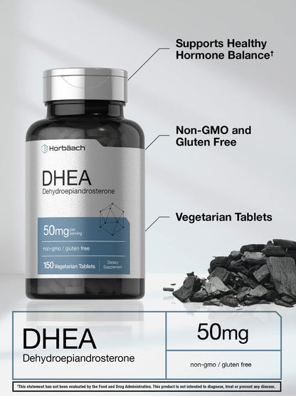 Horbäach DHEA 50mg | 150 Tablets | Non-GMO, Gluten Free