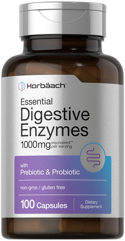Horbäach Essential Digestive Enzymes – 100 Capsules | Non-GMO & Gluten Free