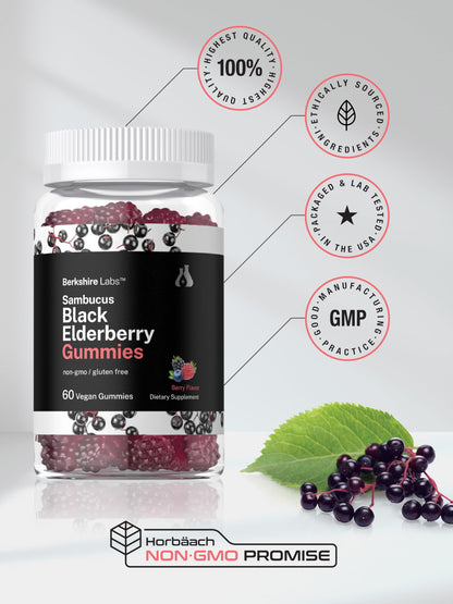 Horbaach Sambucus Black Elderberry Gummies – 60 Count, Vegan, Gluten Free, Vitamin C & Zinc