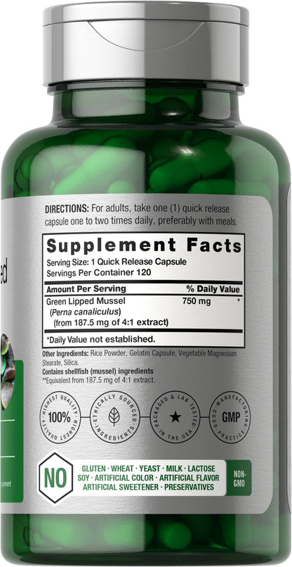 Horbäach Green Lipped Mussel 750 mg – 120 Capsules | NZ Freeze-Dried Mussel Powder | Non-GMO & Gluten Free