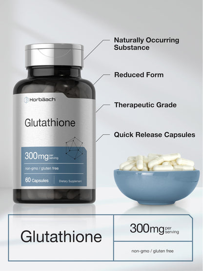 Horbaach Glutathione Supplement – 300 mg, 60 Capsules – Non-GMO & Gluten Free (Reduced Form)
