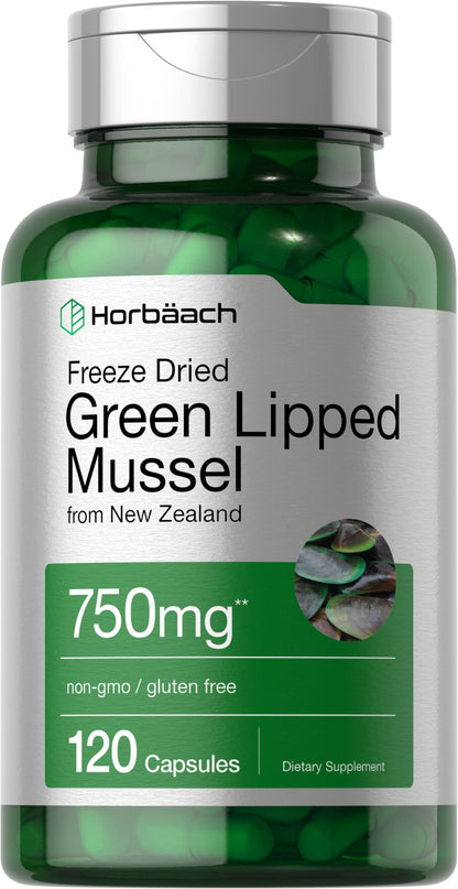 Horbäach Green Lipped Mussel 750 mg – 120 Capsules | NZ Freeze-Dried Mussel Powder | Non-GMO & Gluten Free