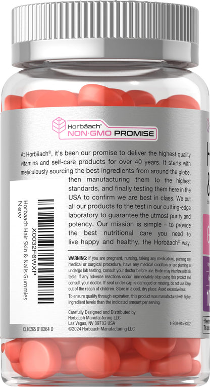 Horbäach Hair, Skin & Nails Gummies – 100 Count | Biotin | Non-GMO & Gluten Free