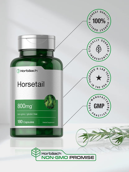 Horbäach Horsetail Capsules 800mg – 180 Count | Non-GMO, Gluten Free