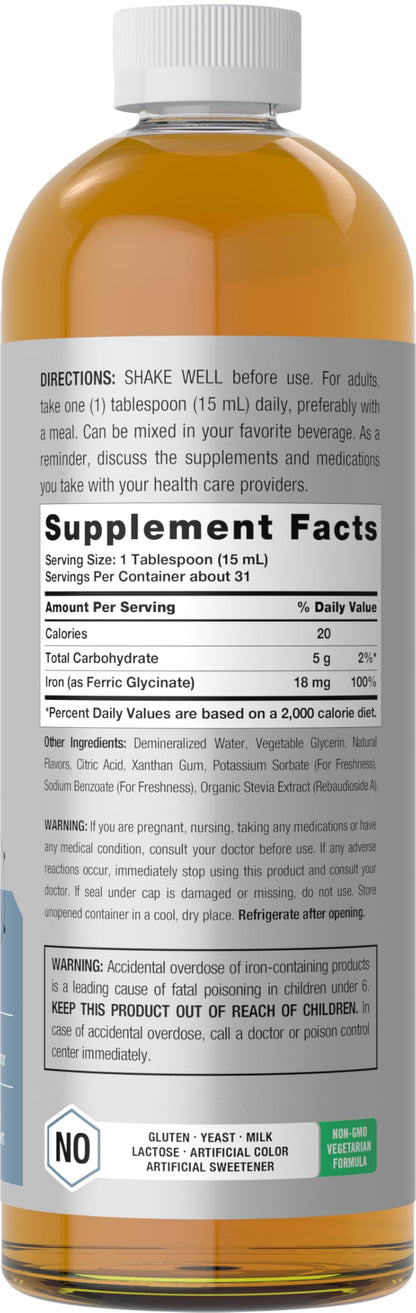 Horbäach Iron Supplement Liquid 16 oz – Vegan & Vegetarian Formula, Non-GMO, Gluten Free