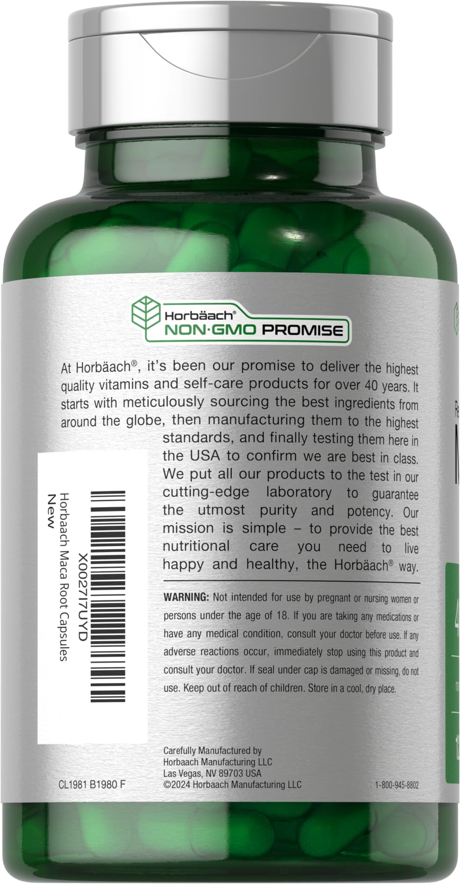 Horbäach Maca Root Capsules for Men and Women | 120 Pills | High Potency Extract | Non-GMO & Gluten Free