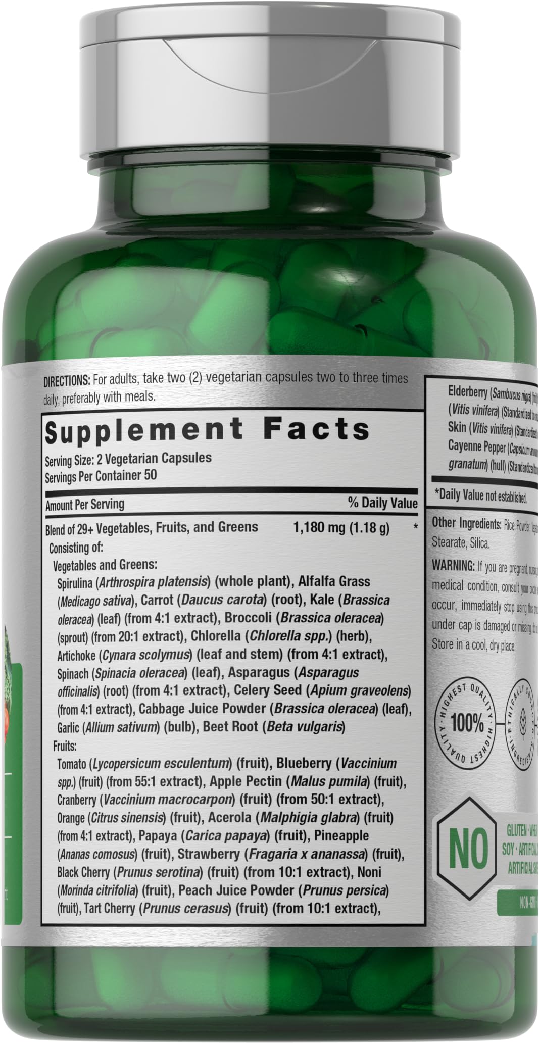 Horbäach Mega Fruits & Veggies Supplement | 100 Capsules | Vegetarian, Non-GMO, Gluten Free