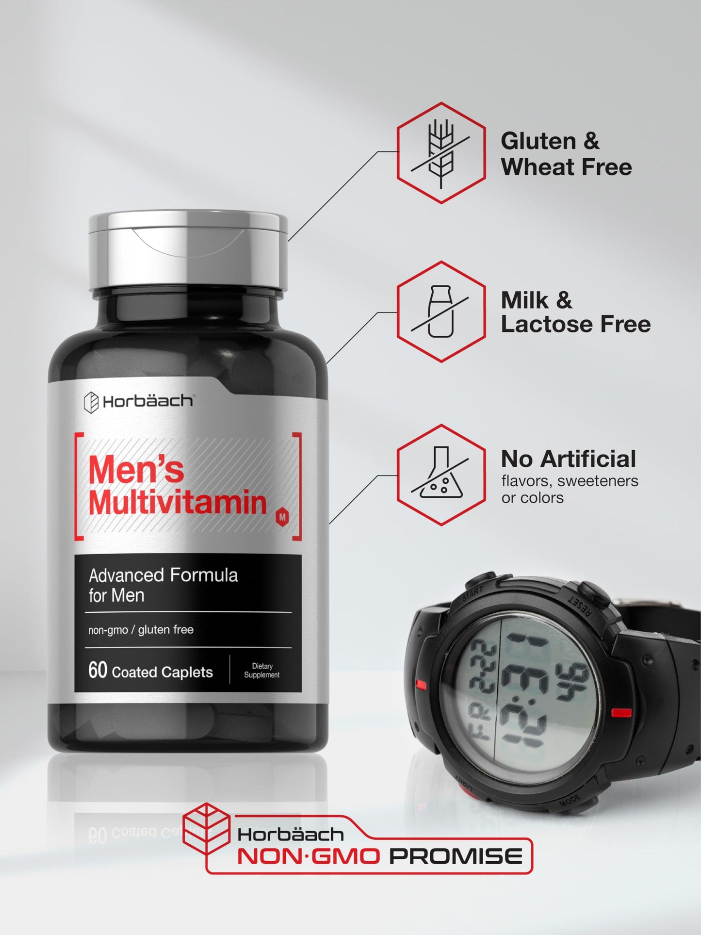 Horbäach Mens Multivitamin 60 Caplets – Advanced Formula with Vitamin C, D, Magnesium | Non-GMO & Gluten Free