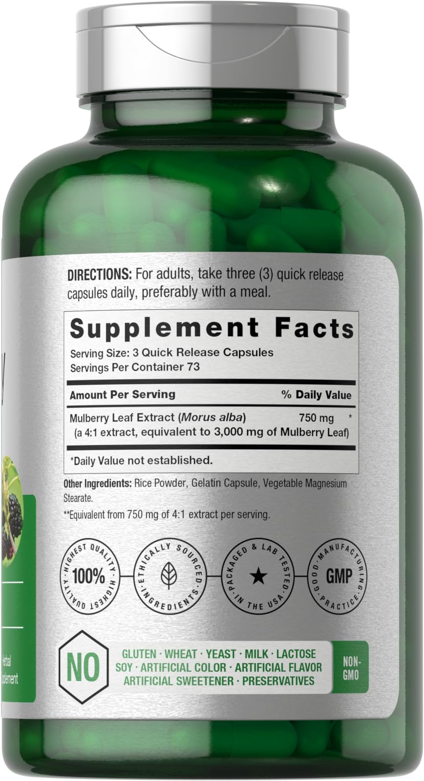 Horbäach Mulberry Leaf Extract Capsules 3000mg - 220 Count | Non-GMO, Gluten Free