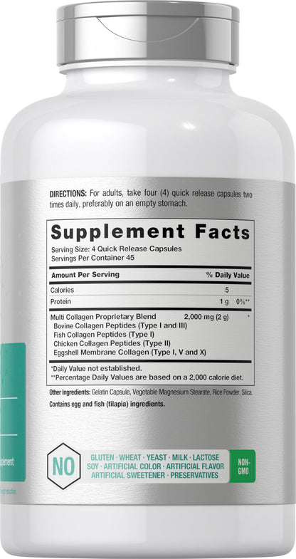 Horbäach Multi Collagen Protein 2000 mg – 180 Capsules | Hydrolyzed Collagen Types I, II, III, V, X | Keto & Paleo Friendly, Non-GMO, Gluten Free