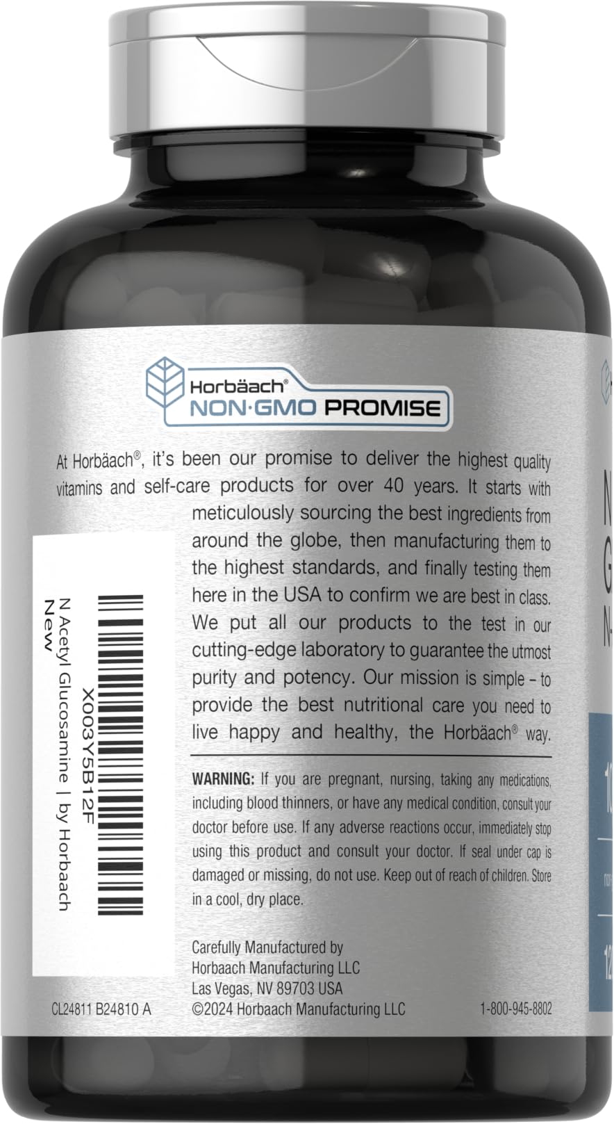 Horbaach N-Acetyl Glucosamine 1000 mg - 120 Capsules | NAG Supplement - Non-GMO & Gluten Free
