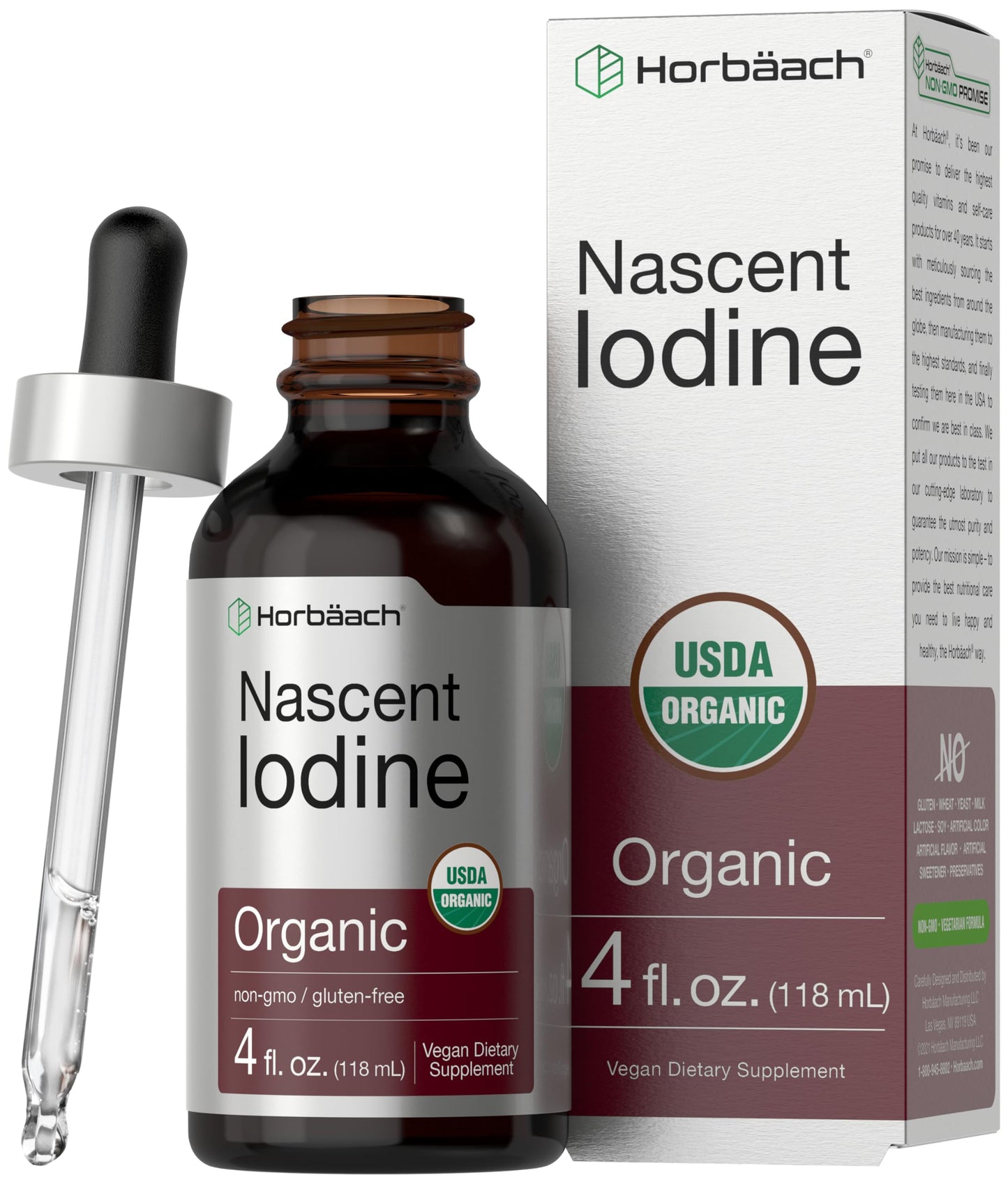 Horbaach Nascent Iodine Drops - 4 Fl Oz Organic Liquid Tincture, Potassium Iodide | Vegan, Non-GMO, Gluten Free