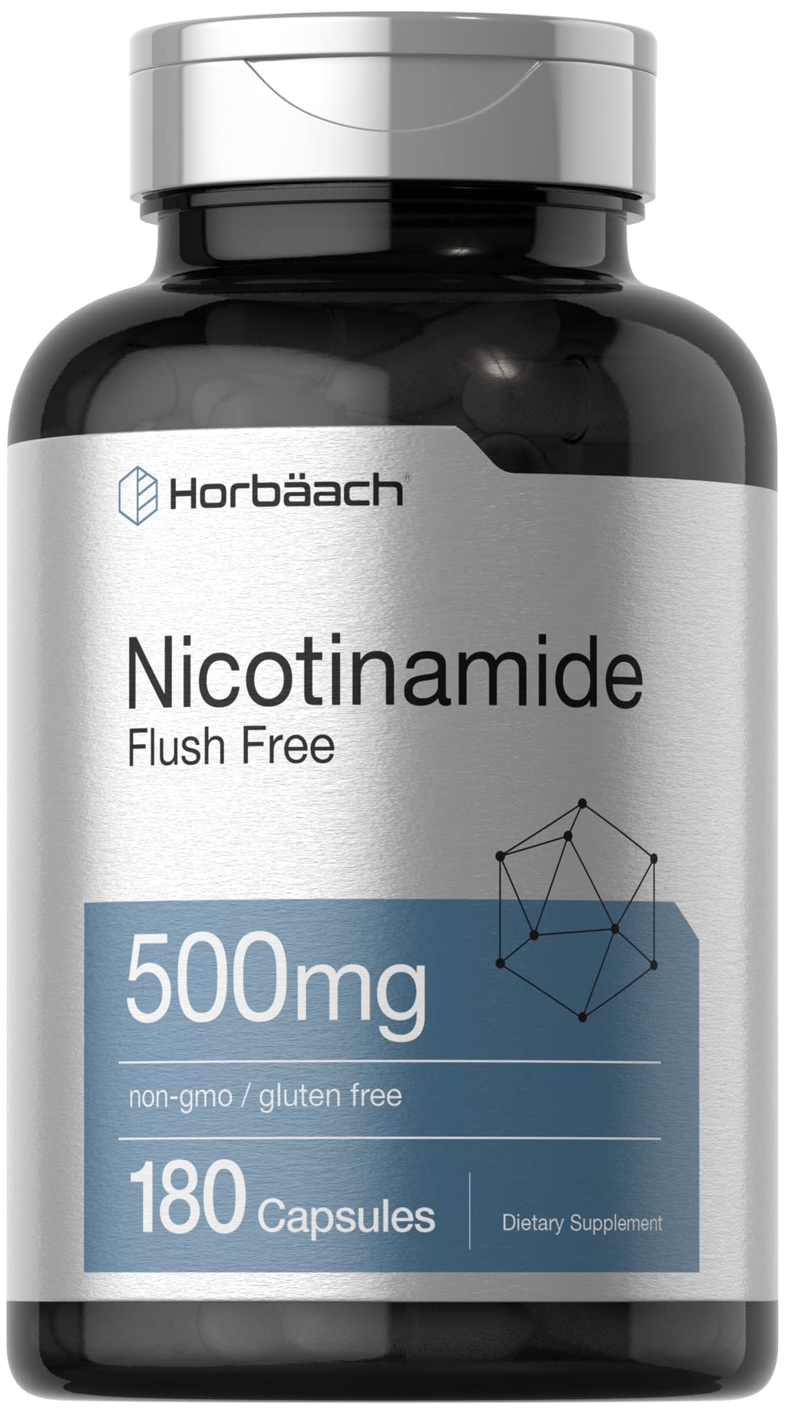 Horbäach Nicotinamide 500mg – 180 Capsules | Flush Free Niacinamide | Non-GMO & Gluten Free Vitamin