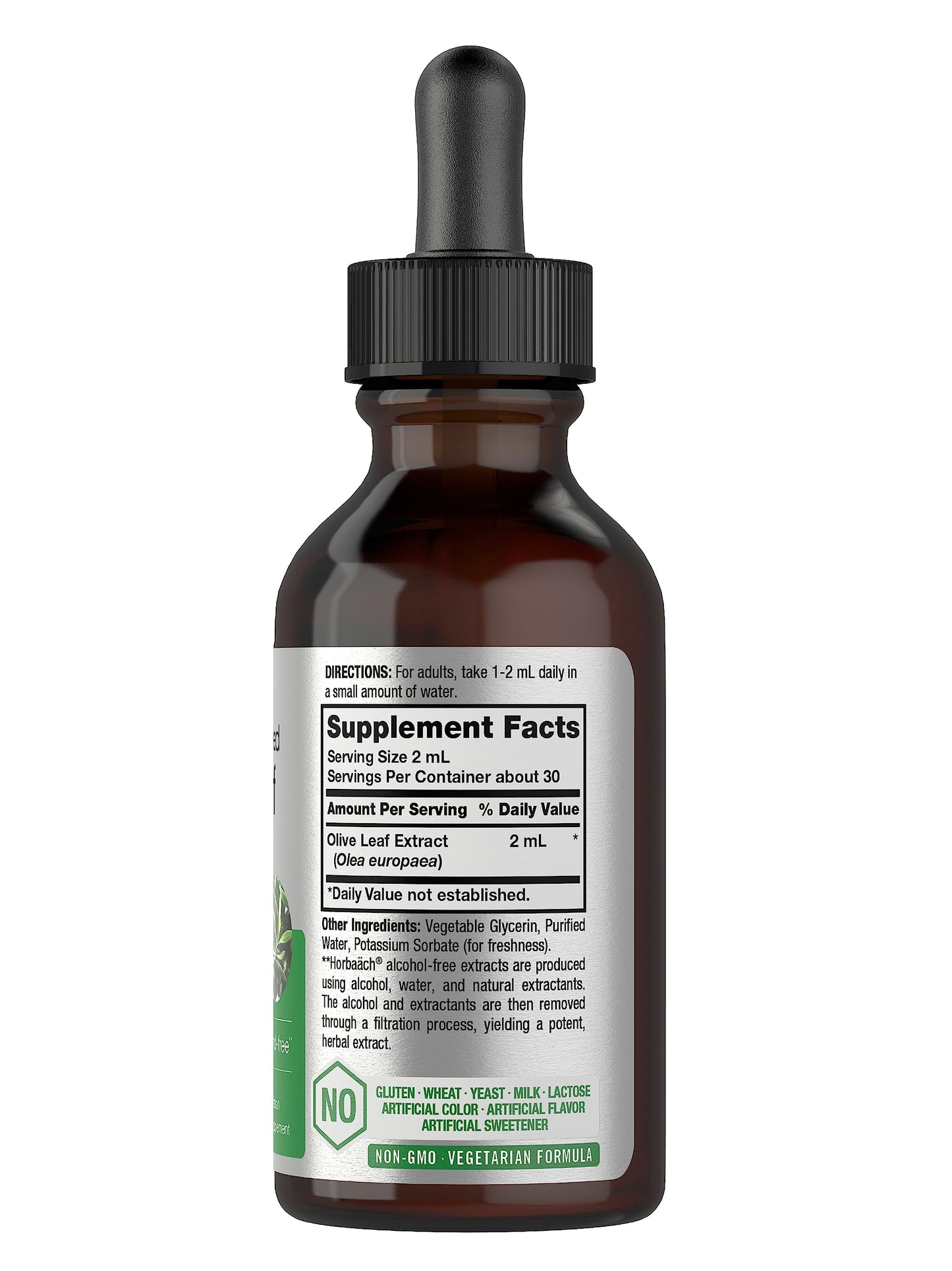 Horbäach Olive Leaf Extract Liquid - 2 fl oz | Super Strength | Alcohol Free, Vegetarian, Non-GMO, Gluten Free