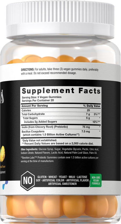 Horbäach Probiotic Gummies – 60 Count | 1.5B CFU + Prebiotic | Doctor Formulated | Vegan, Gluten Free | Berkshire Labs