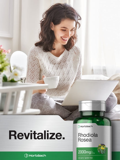 Horbäach Rhodiola Rosea Capsules 2000mg – 180 Count | Non-GMO, Gluten Free