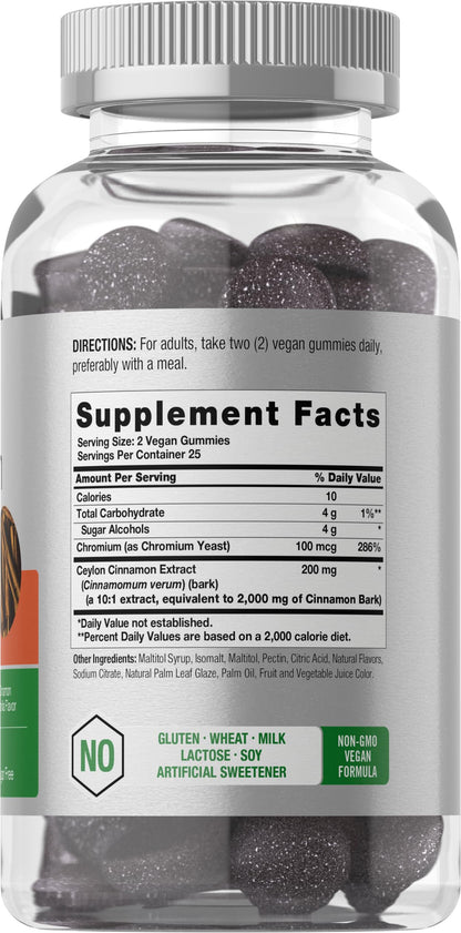 Horbäach Sugar Free Ceylon Cinnamon Gummies 2000mg | 50 Count | Vegan, Non-GMO, Gluten Free | Cinnamon & Vanilla Flavor