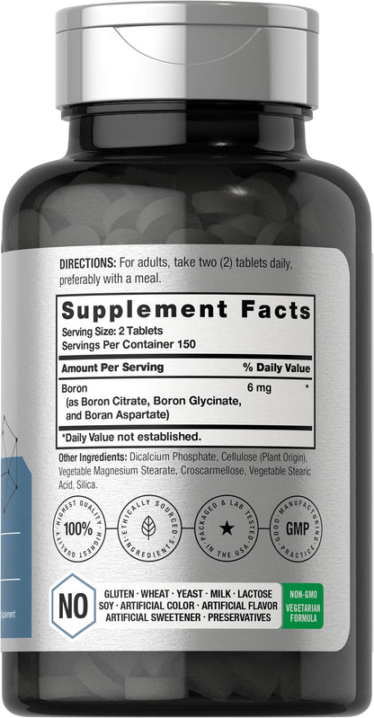 Horbäach Triple Boron Complex 6 mg – 300 Tablets | Men & Women | Vegetarian, Non-GMO, Gluten Free