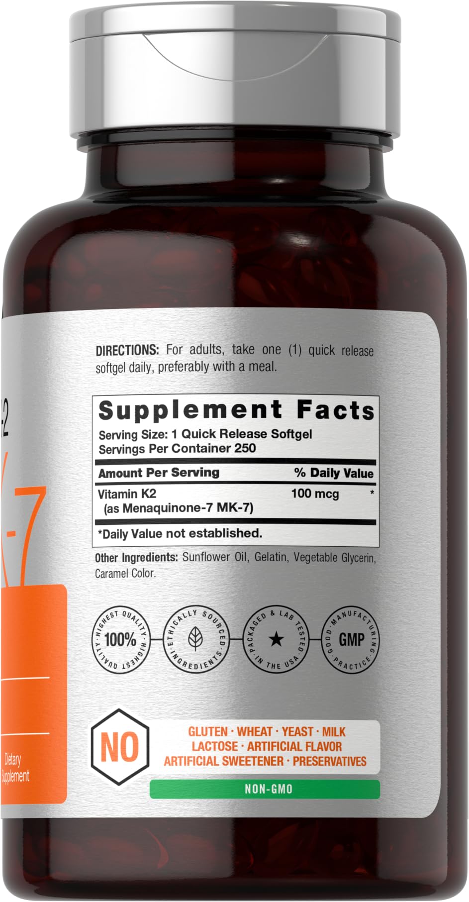 Horbäach Vitamin K2 MK7 100mcg – 250 Softgels – Non-GMO, Gluten Free