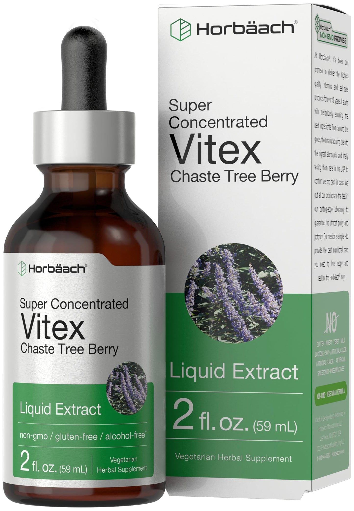 Horbäach Vitex Berry Chasteberry Extract Tincture | 2 fl oz | Alcohol-Free, Vegetarian, Non-GMO