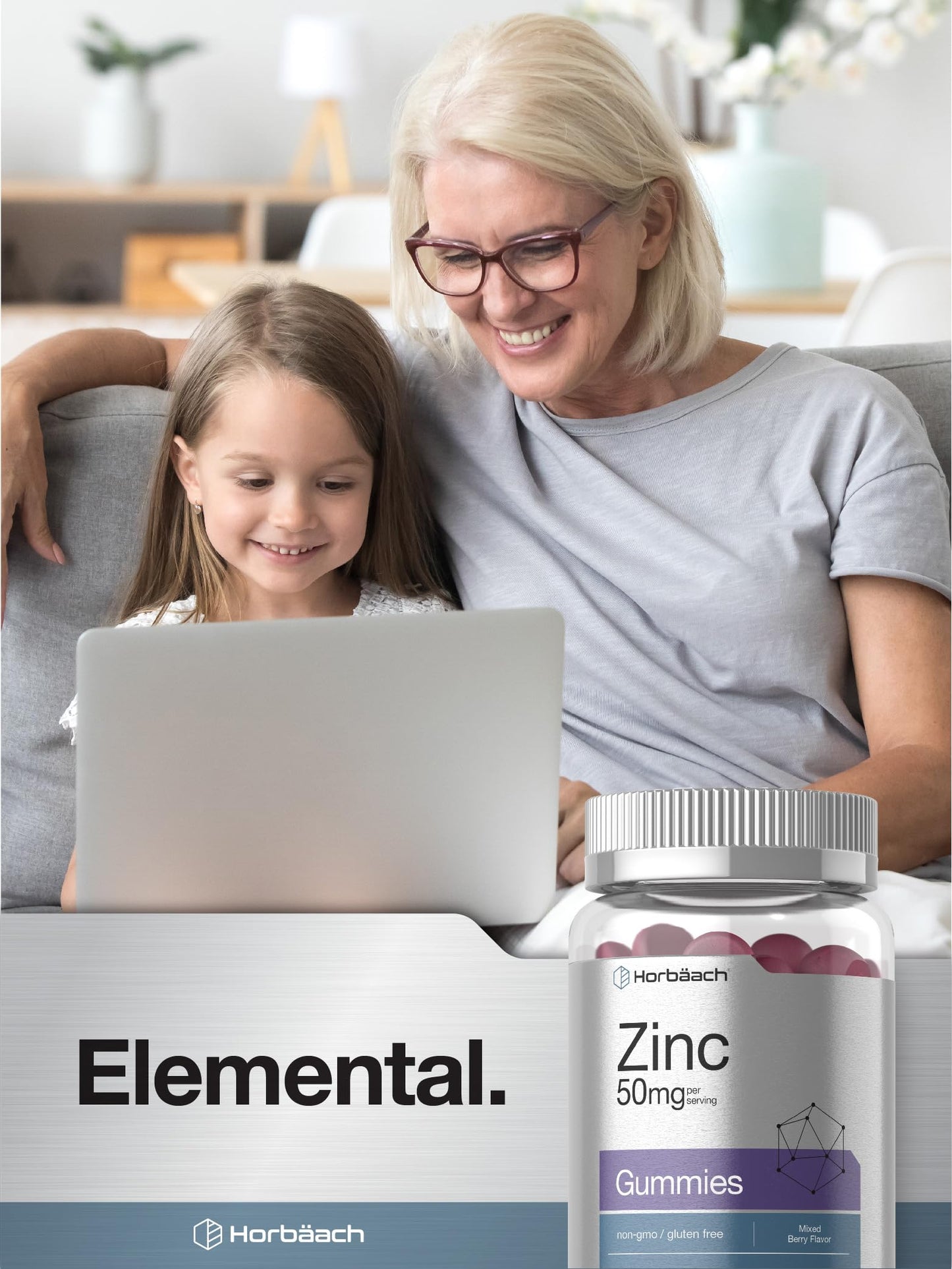 Horbäach Zinc 50mg Gummies | 70 Mixed Berry | Vegan, Non-GMO & Gluten Free | Zinc Citrate